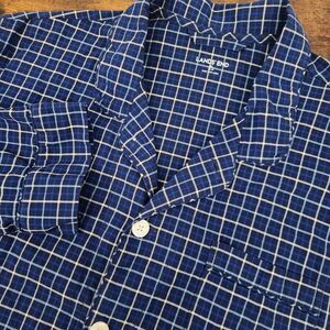 Lands End Mens Button Front Sleep Shirt‎ Blue Check Oversize Buttons Size XL